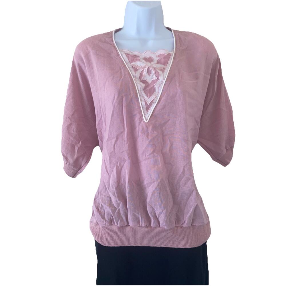VTG Victorian Size L Cottage Core Regency Pink Blouse Soft Romantic Steampunk